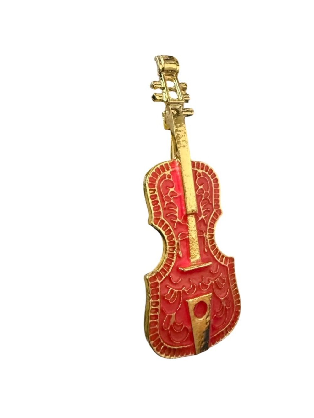 Vintage red and Gold Violin Pin Brooch